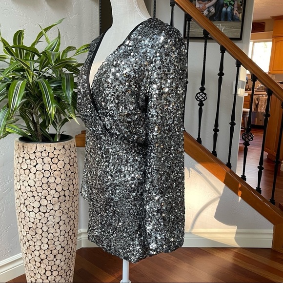 O.P.T. Sequin V-Neck Long Sleeve Rumi Mini Cocktail Dress New! - Picture 9 of 14